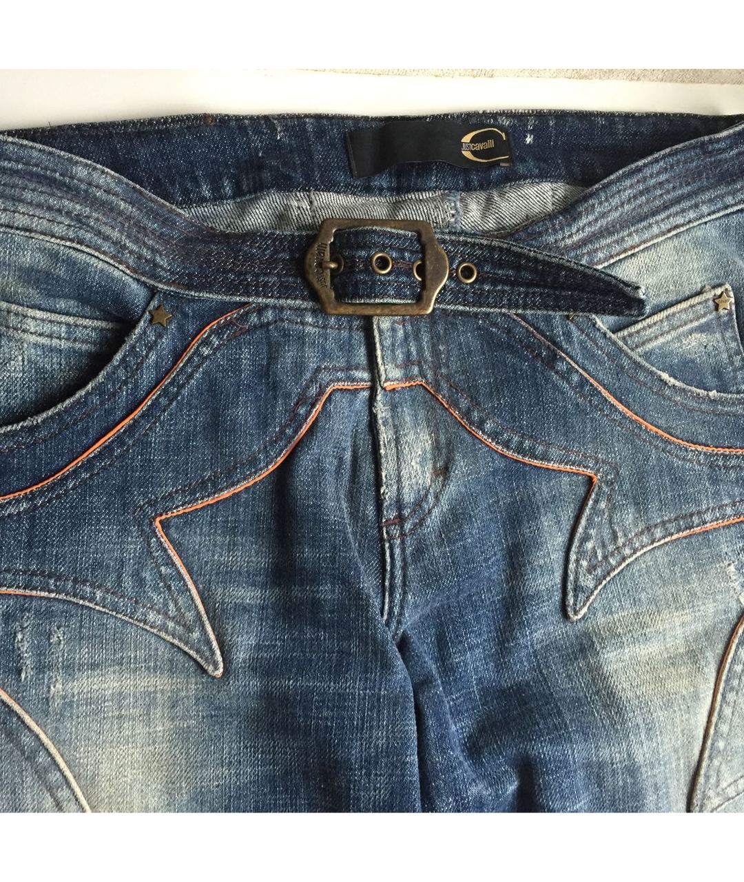 JUST CAVALLI Синие хлопко-эластановые прямые джинсы, фото 4