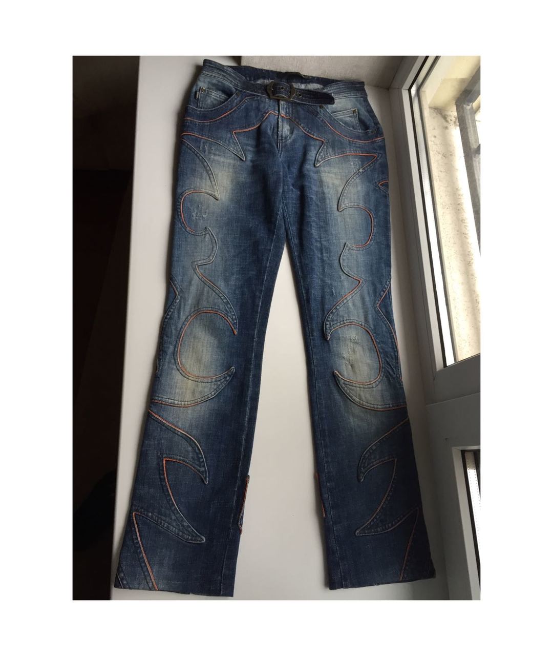JUST CAVALLI Синие хлопко-эластановые прямые джинсы, фото 7