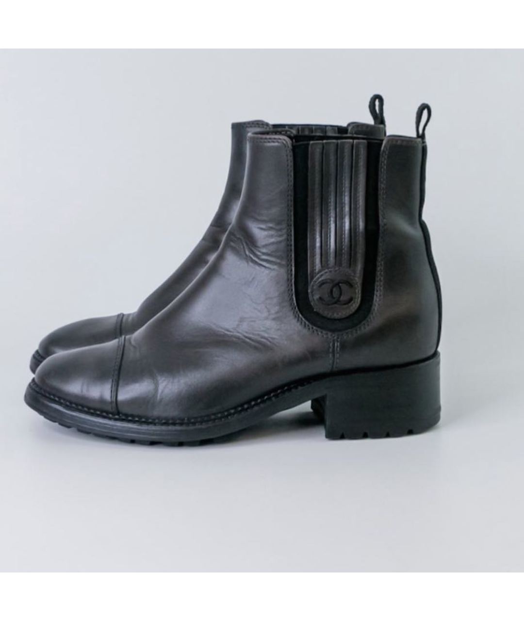 CHANEL PRE-OWNED Антрацитовые кожаные ботинки, фото 6
