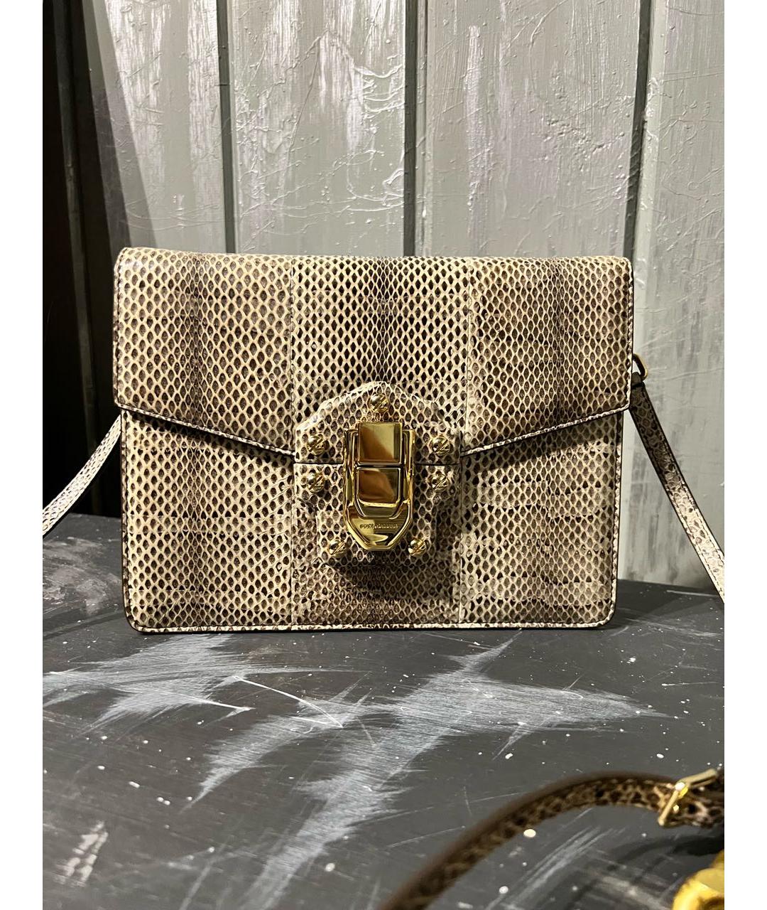 DOLCE&GABBANA Бежевая сумка через плечо из экзотической кожи, фото 9