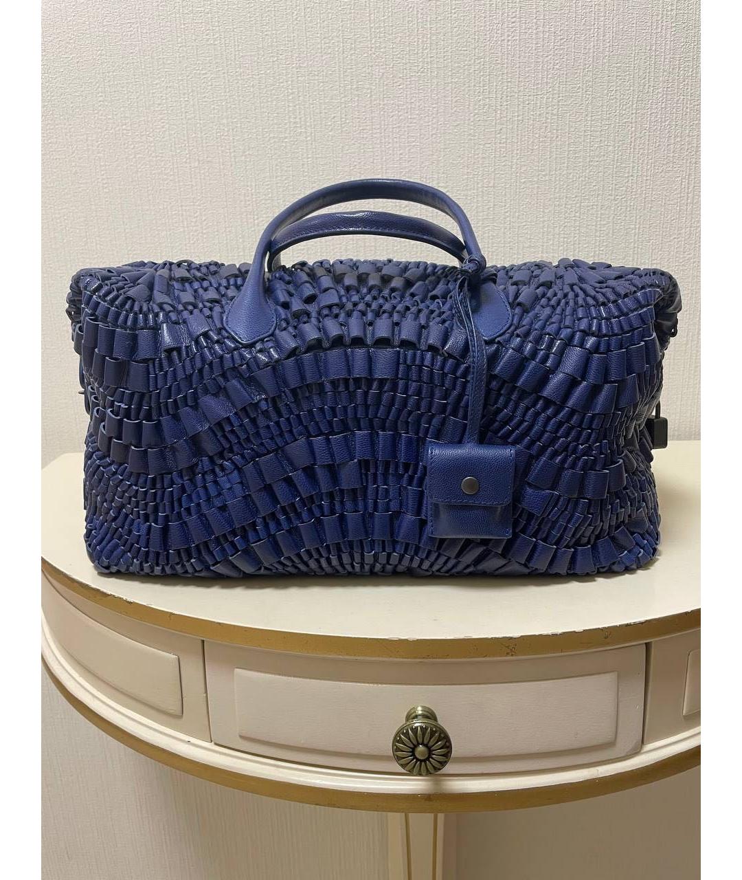 BOTTEGA VENETA Синяя кожаная сумка с короткими ручками, фото 7