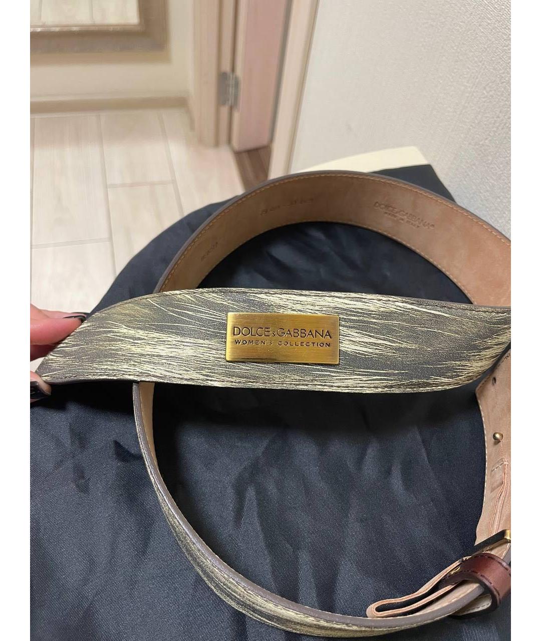 DOLCE&GABBANA Бежевый кожаный ремень, фото 6