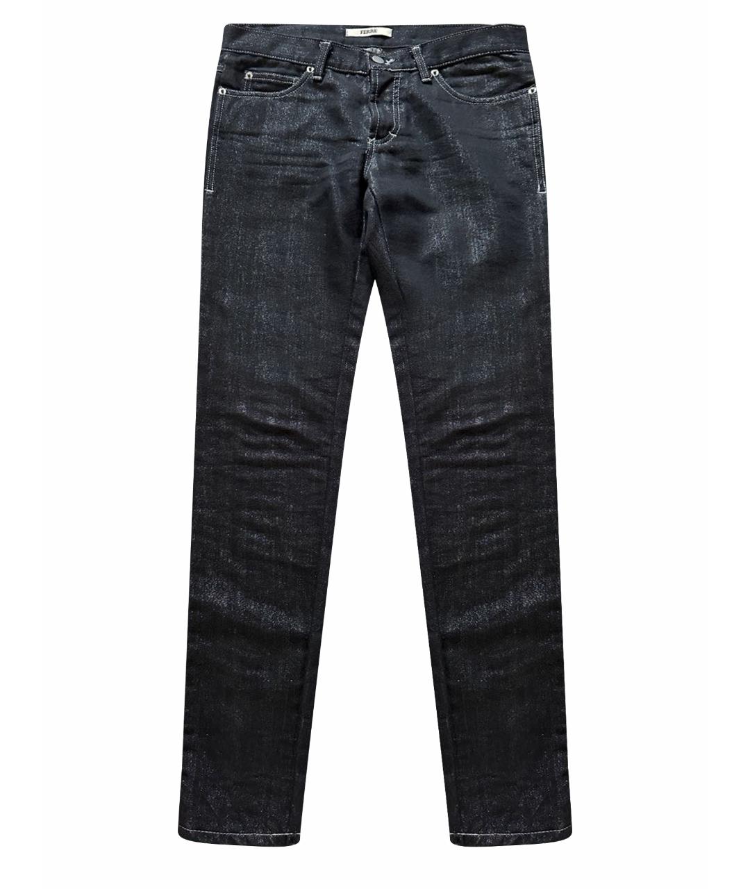 GIANFRANCO FERRE Темно-синие хлопко-полиэстеровые прямые джинсы, фото 1
