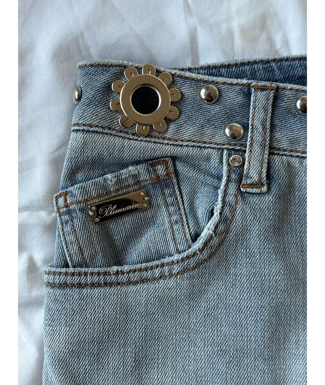 BLUMARINE Голубые хлопко-эластановые прямые джинсы, фото 4