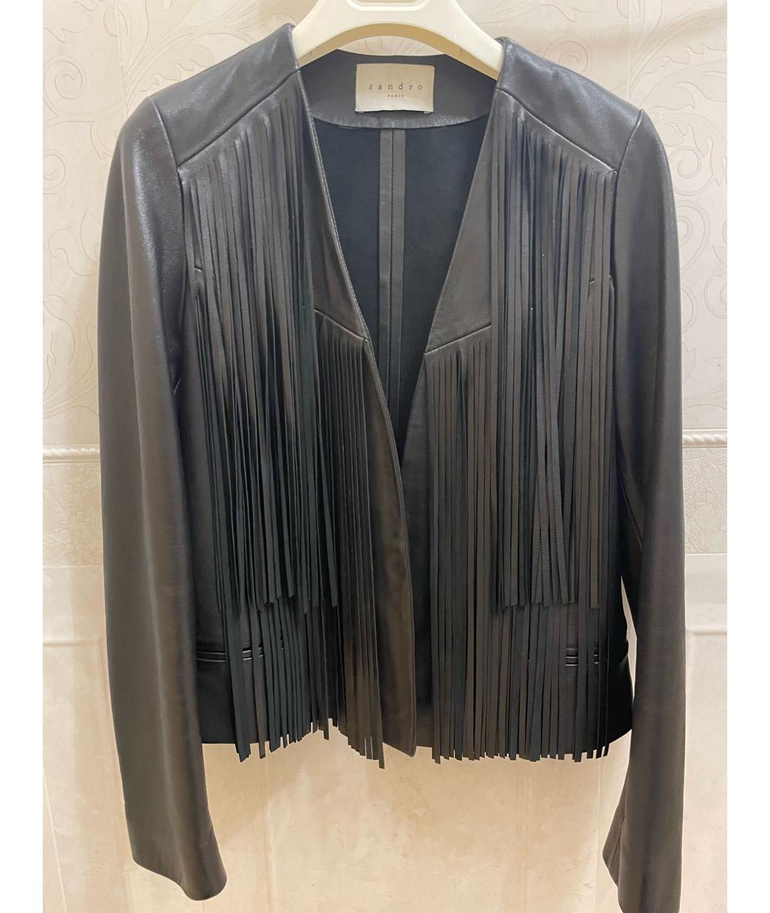 SANDRO Черная кожаная куртка, фото 7