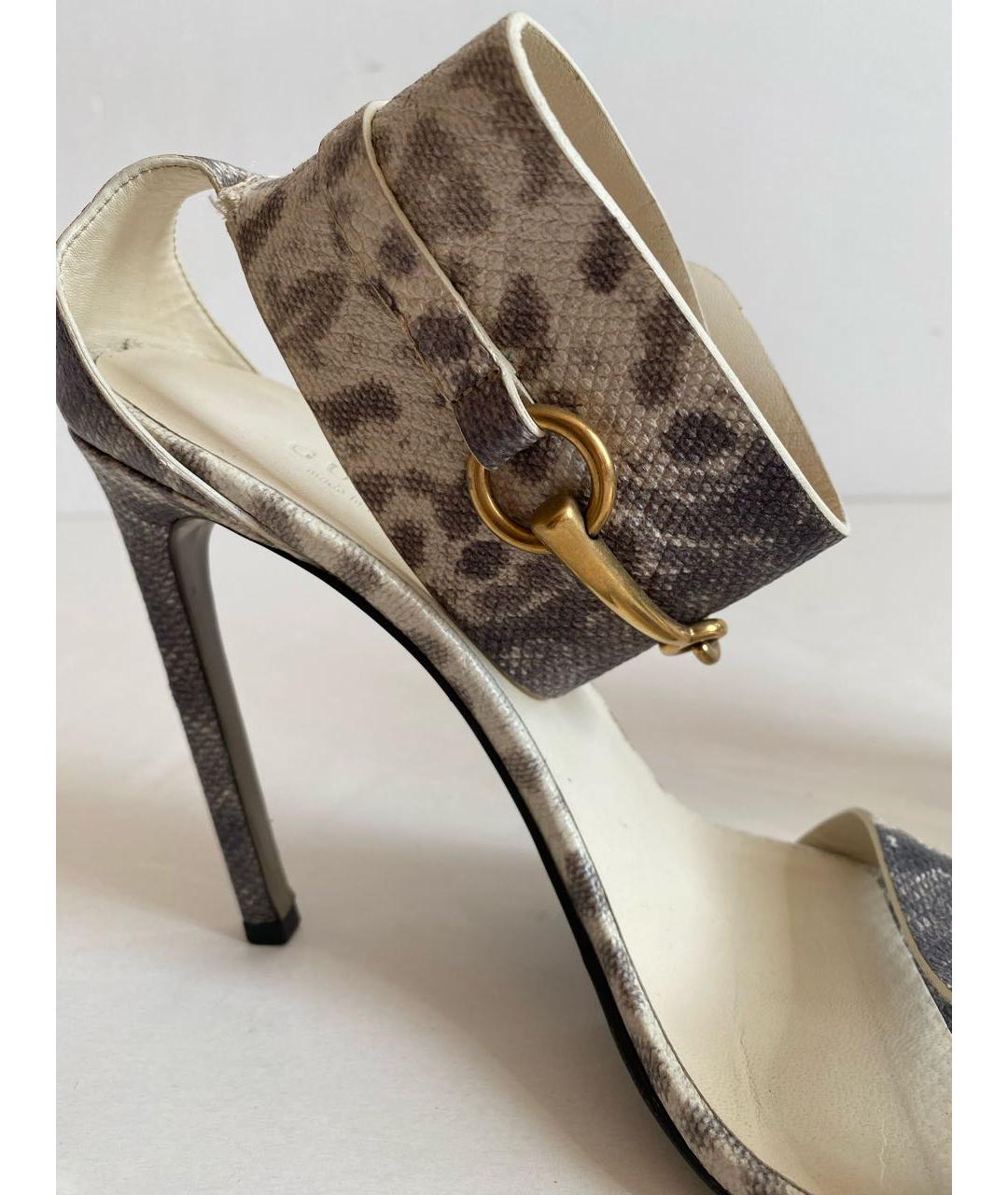 GUCCI Бежевые кожаные босоножки, фото 4