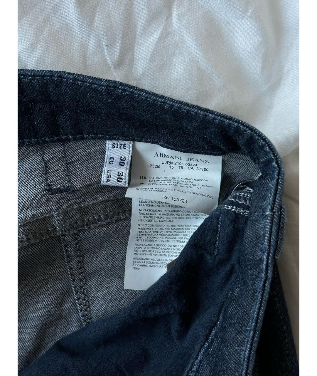 ARMANI JEANS Темно-синие хлопко-эластановые прямые джинсы, фото 5