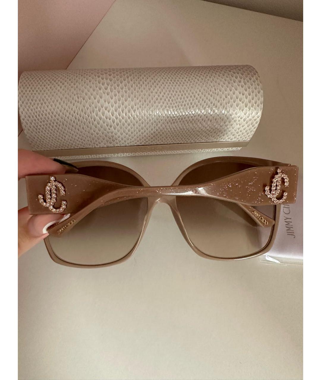 JIMMY CHOO Бежевые пластиковые солнцезащитные очки, фото 4