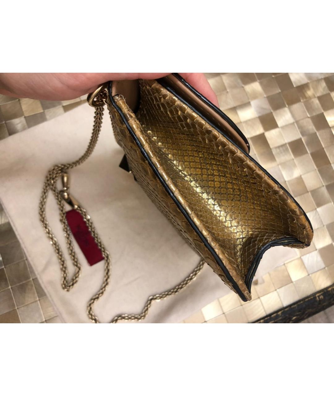 VALENTINO Золотая сумка через плечо из кожи питона, фото 3