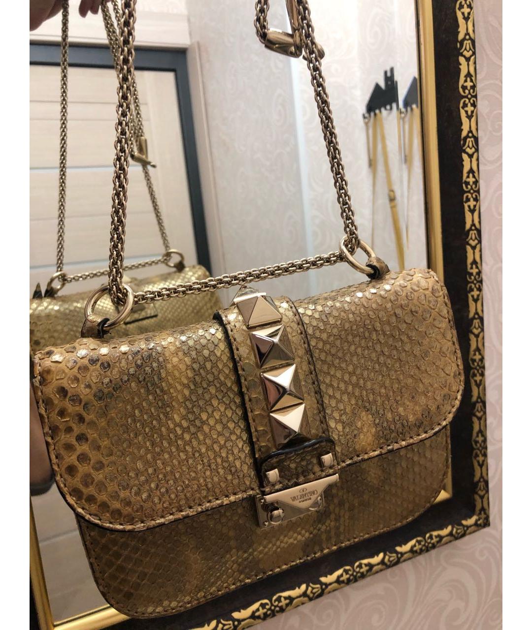 VALENTINO Золотая сумка через плечо из кожи питона, фото 2