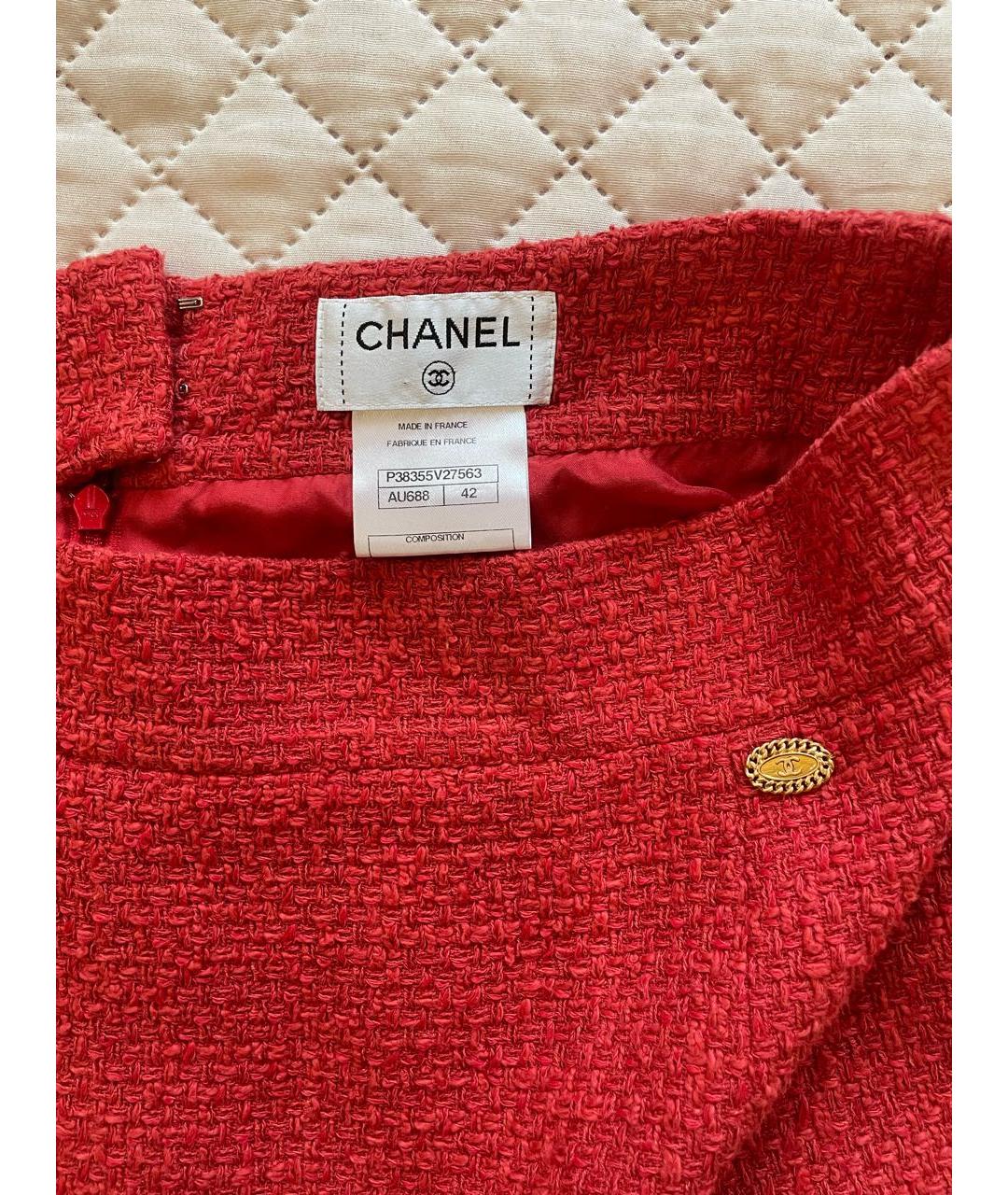 CHANEL PRE-OWNED Красная твидовая юбка миди, фото 3