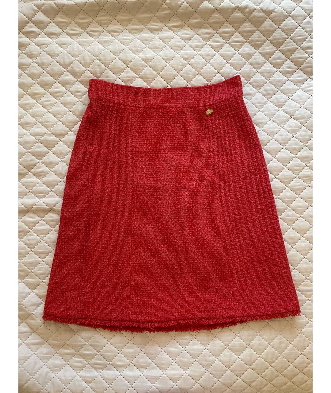 CHANEL PRE-OWNED Красная твидовая юбка миди, фото 7