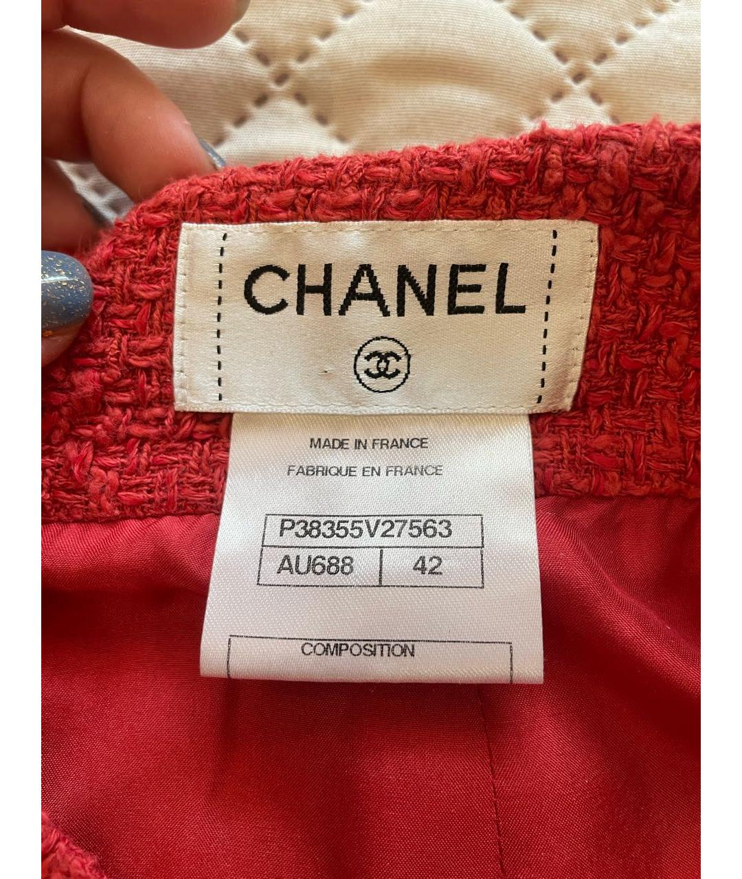 CHANEL PRE-OWNED Красная твидовая юбка миди, фото 5