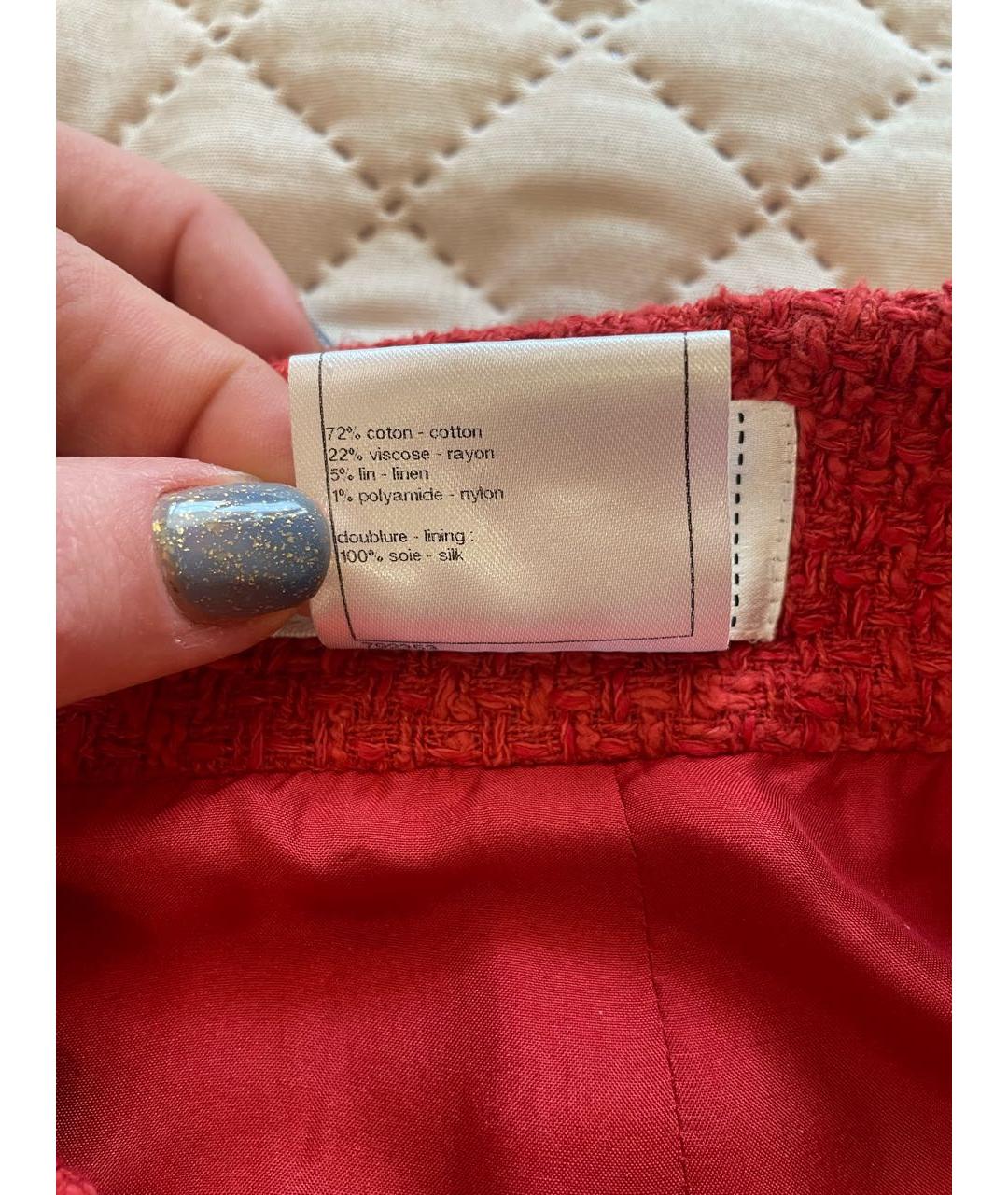 CHANEL PRE-OWNED Красная твидовая юбка миди, фото 6