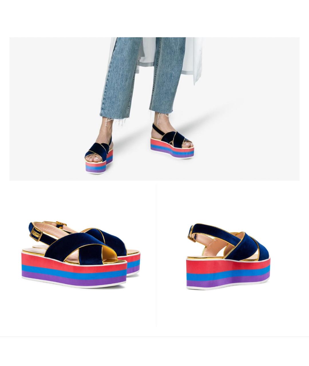 GUCCI Антрацитовые кожаные босоножки, фото 2