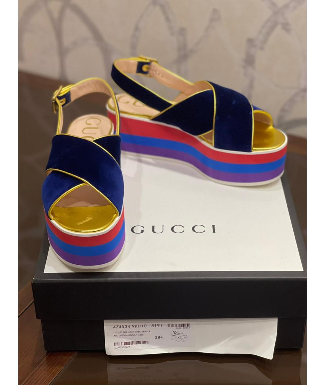 GUCCI Антрацитовые кожаные босоножки, фото 5