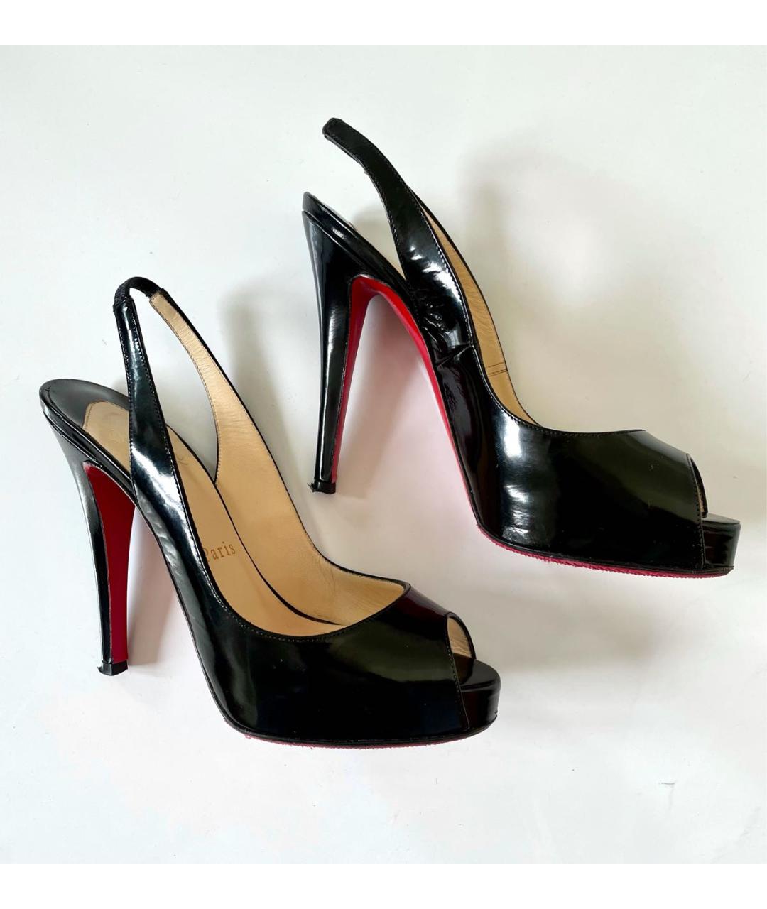 CHRISTIAN LOUBOUTIN Черные босоножки из лакированной кожи, фото 2