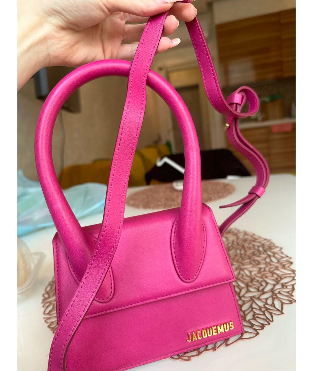 JACQUEMUS Розовая кожаная сумка через плечо, фото 7