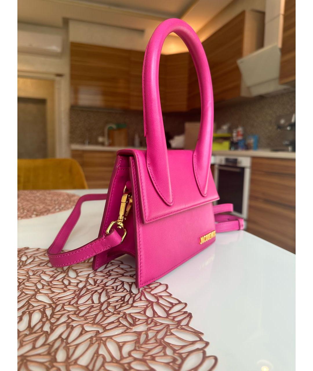 JACQUEMUS Розовая кожаная сумка через плечо, фото 2