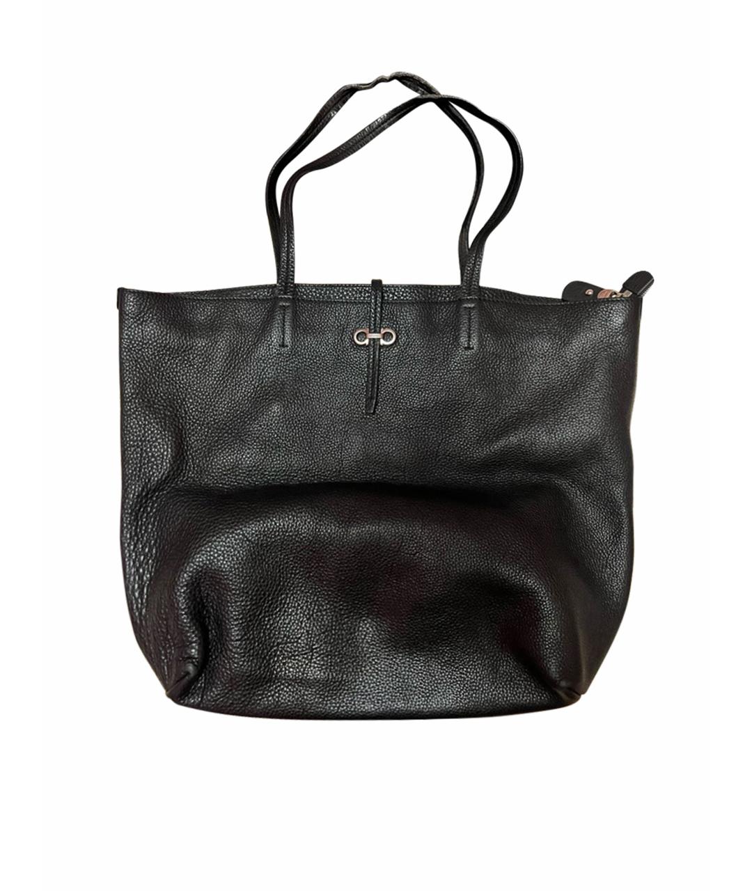 FERRAGAMO Черная кожаная сумка тоут, фото 1