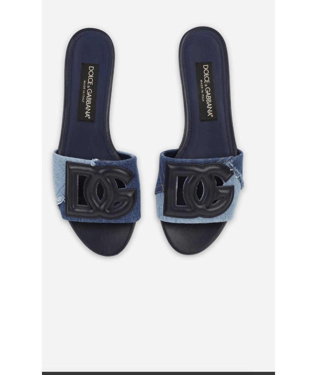 DOLCE&GABBANA Голубые кожаные шлепанцы, фото 2