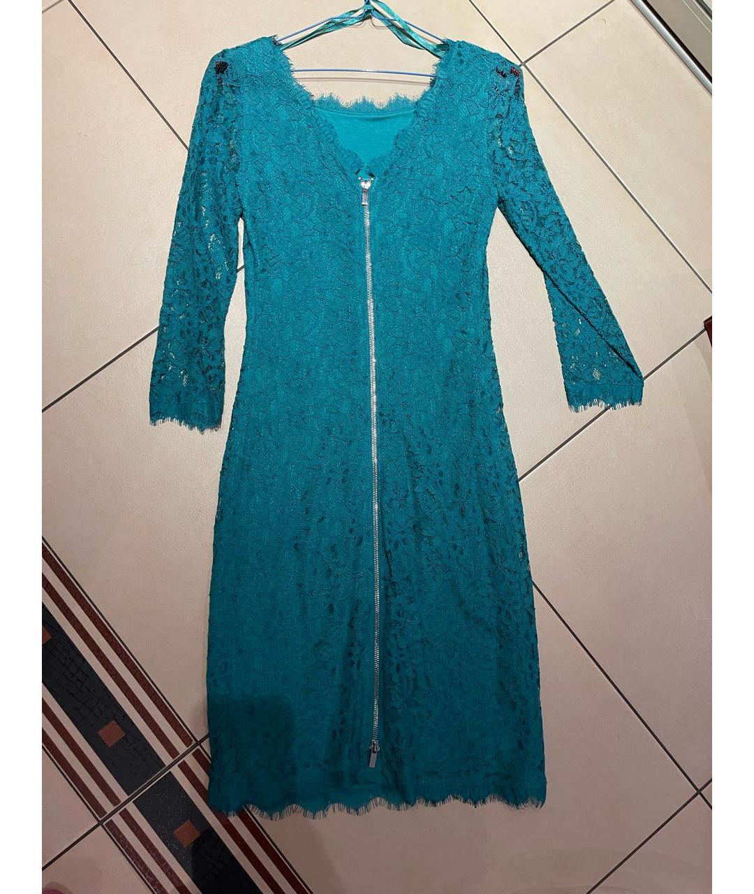 DIANE VON FURSTENBERG Бирюзовое кружевное вечернее платье, фото 6