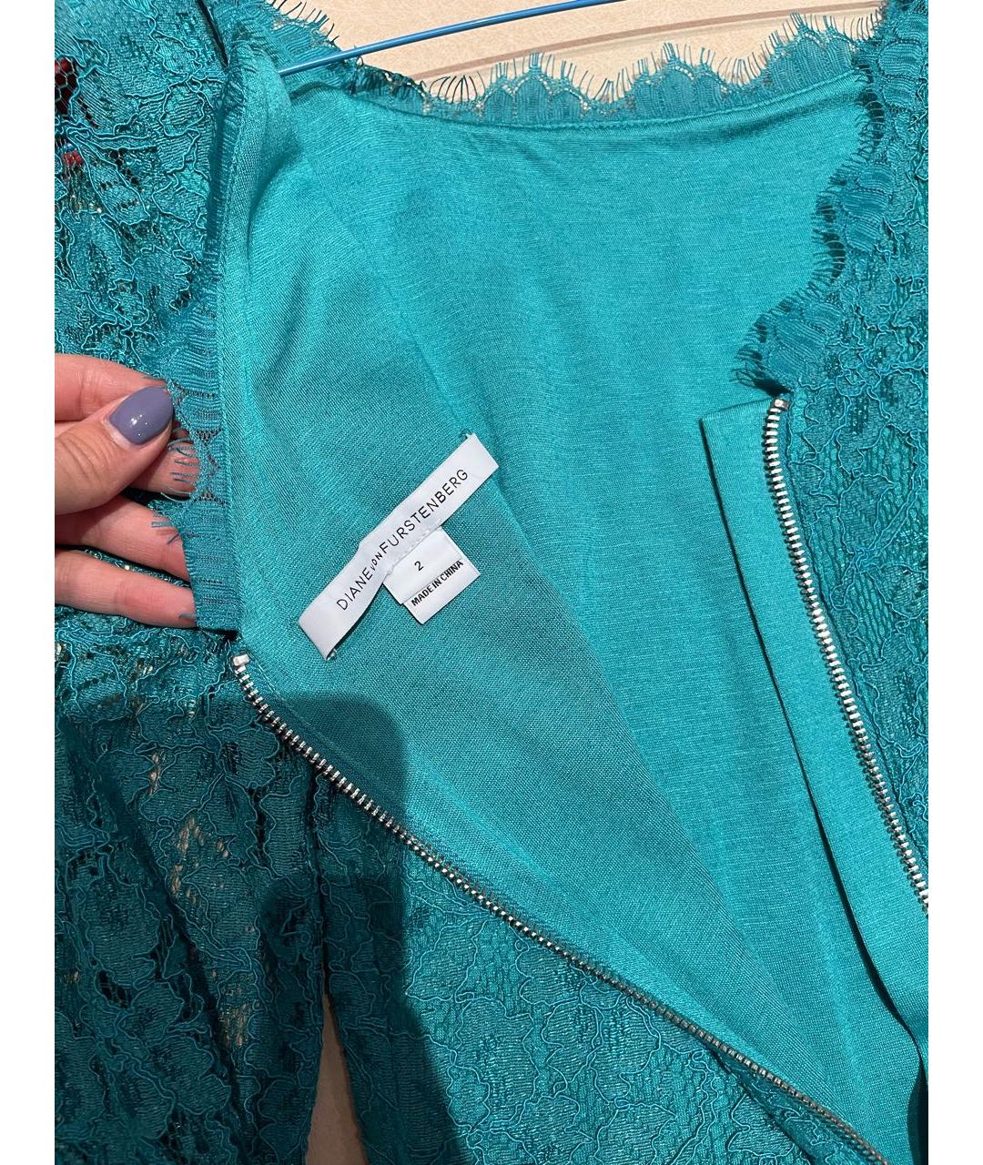 DIANE VON FURSTENBERG Бирюзовое кружевное вечернее платье, фото 4