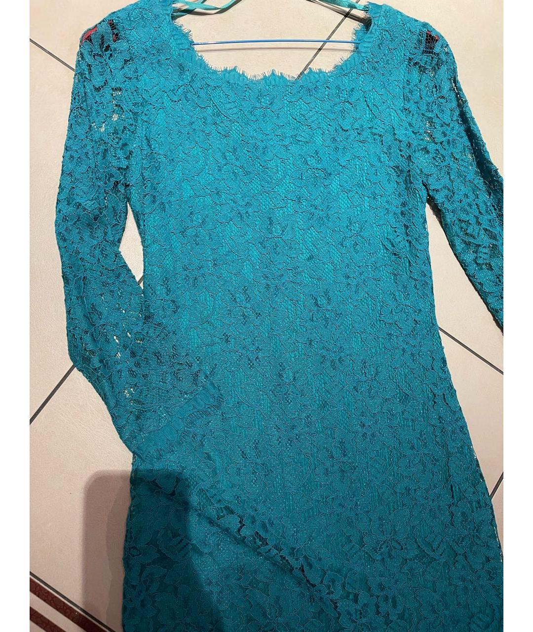 DIANE VON FURSTENBERG Бирюзовое кружевное вечернее платье, фото 3