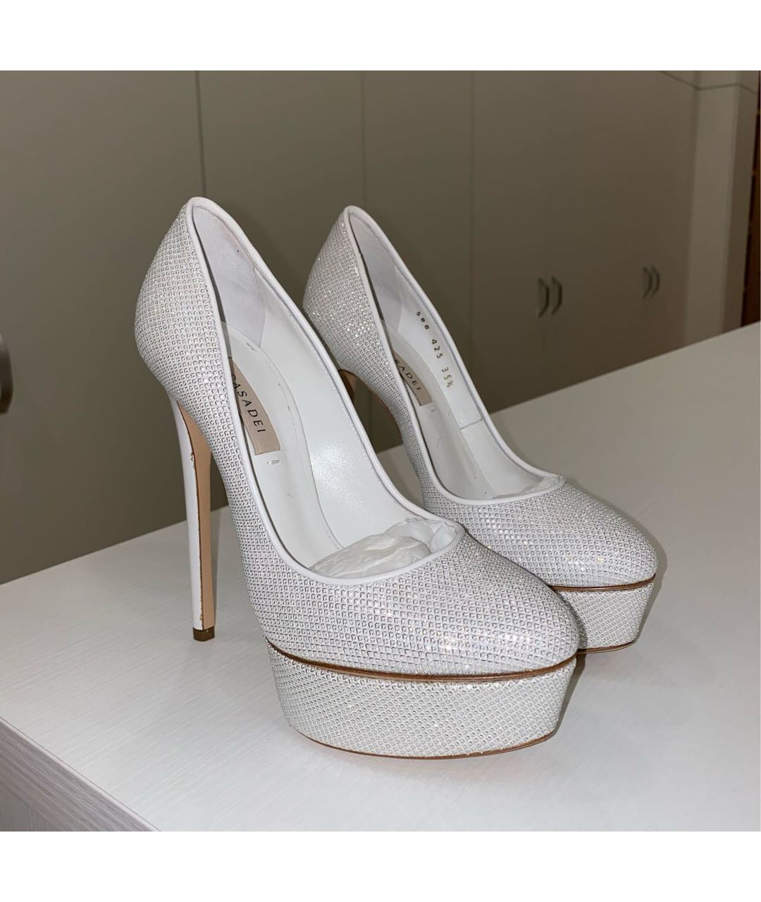 CASADEI Белые свадебные туфли на высоком каблуке, фото 2