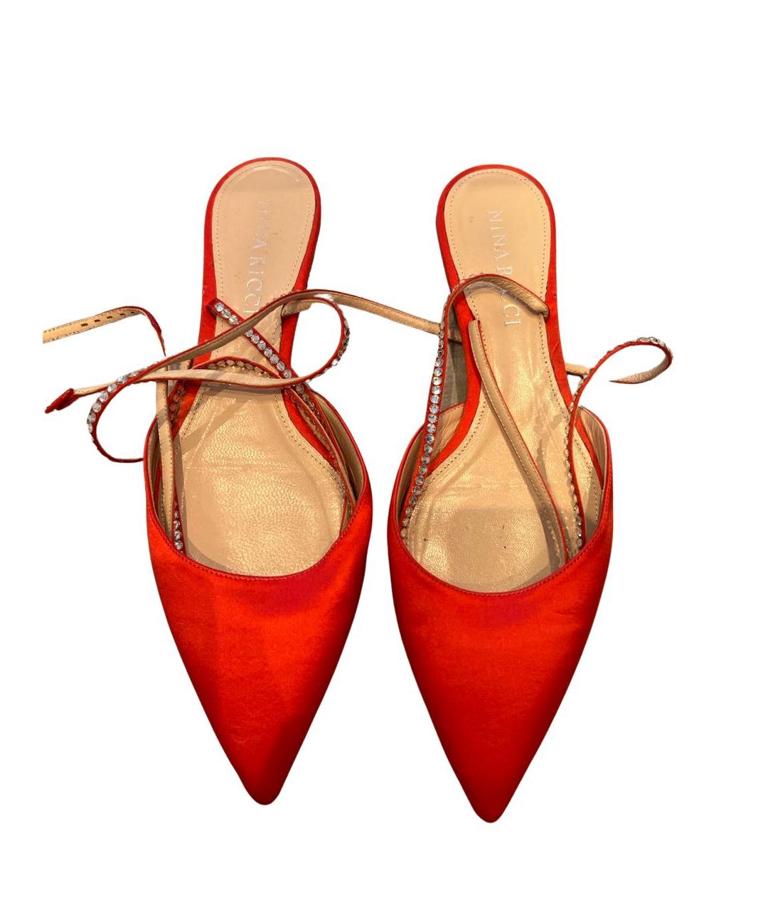 NINA RICCI Красные текстильные лодочки на низком каблуке, фото 4