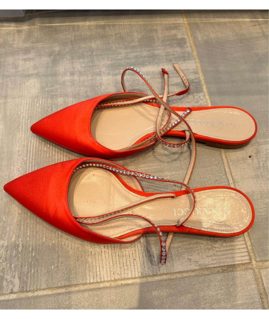 NINA RICCI Красные текстильные лодочки на низком каблуке, фото 6