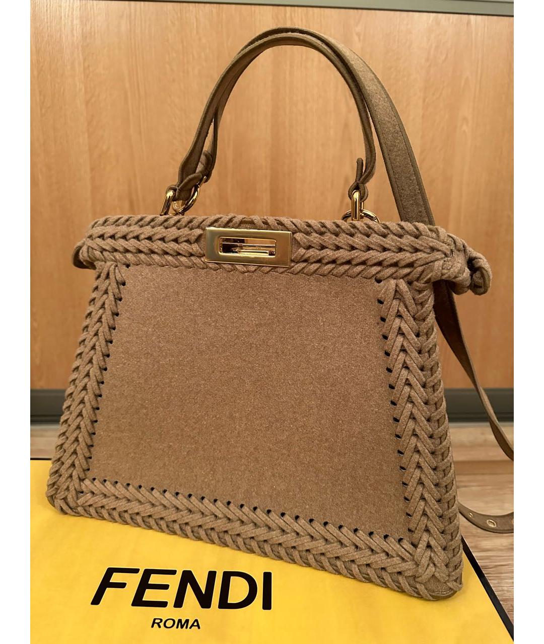 FENDI Бежевая шерстяная сумка с короткими ручками, фото 7