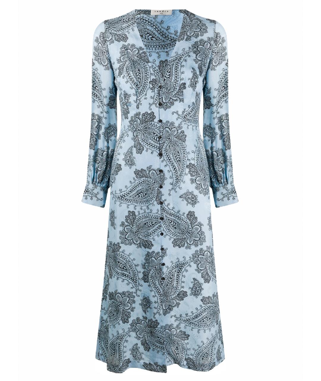 SANDRO Голубое шелковое повседневное платье, фото 1