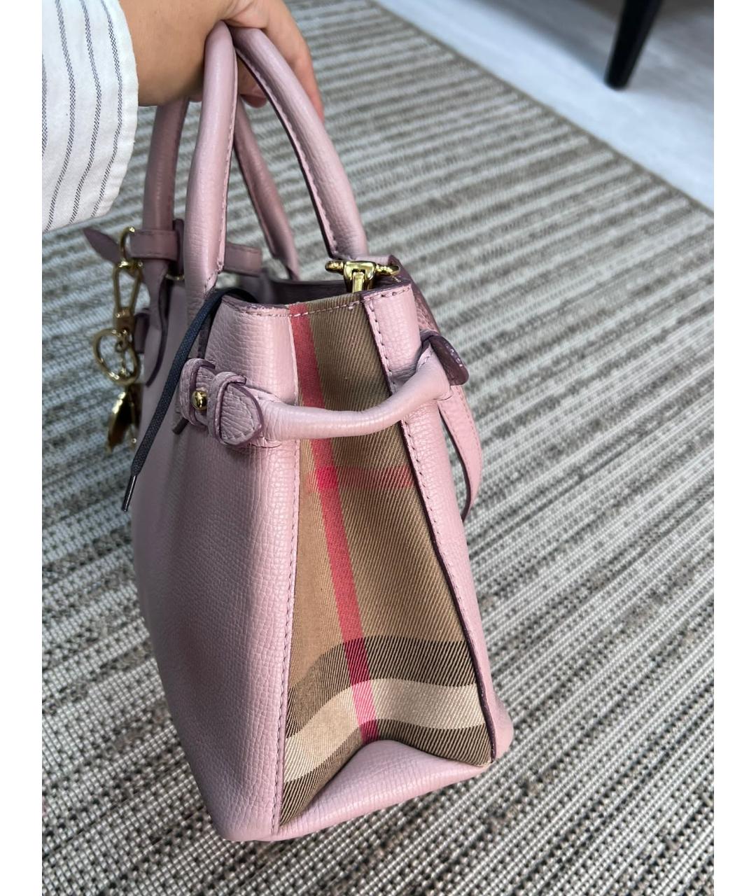 BURBERRY Розовая кожаная сумка тоут, фото 2