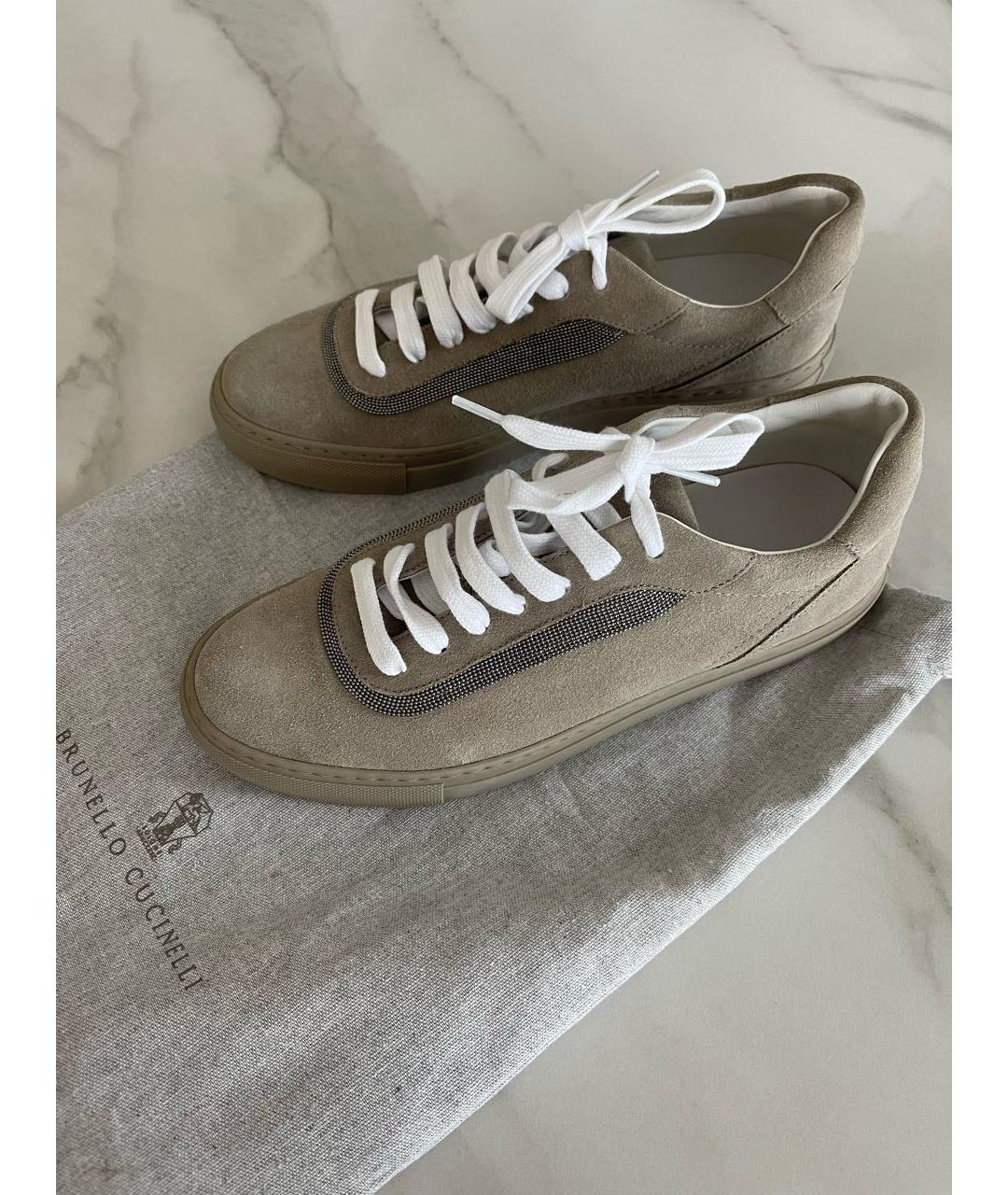 BRUNELLO CUCINELLI Бежевые замшевые кеды, фото 2