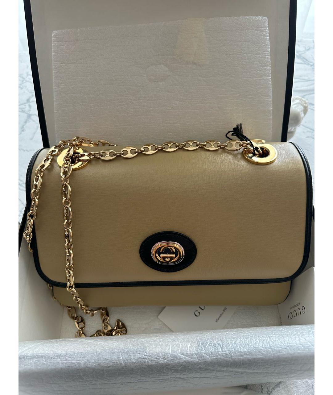 GUCCI Бежевая кожаная сумка через плечо, фото 3