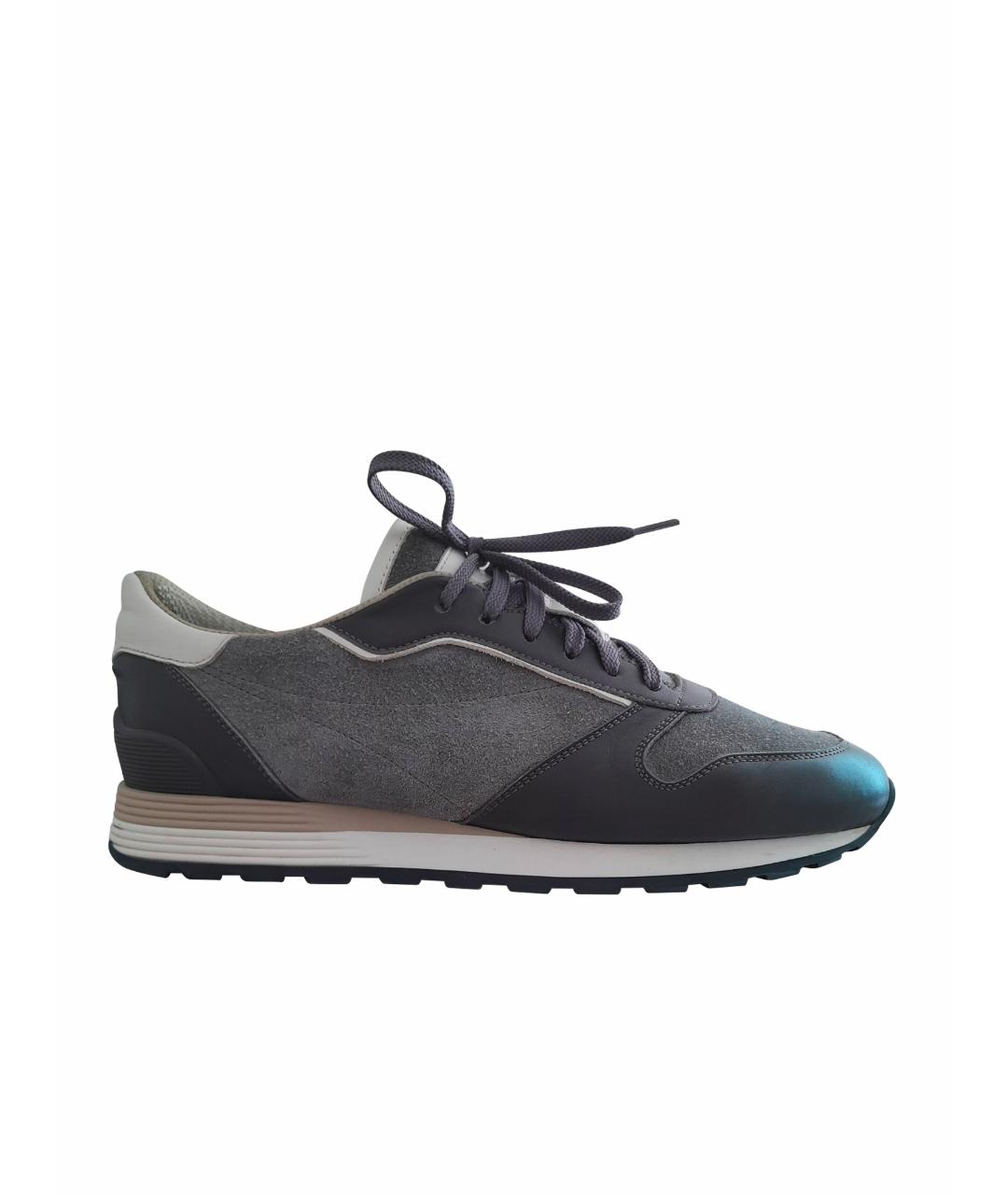 BRUNELLO CUCINELLI Антрацитовые замшевые низкие кроссовки / кеды, фото 1