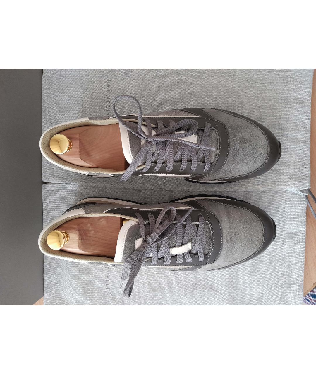 BRUNELLO CUCINELLI Антрацитовые замшевые низкие кроссовки / кеды, фото 3