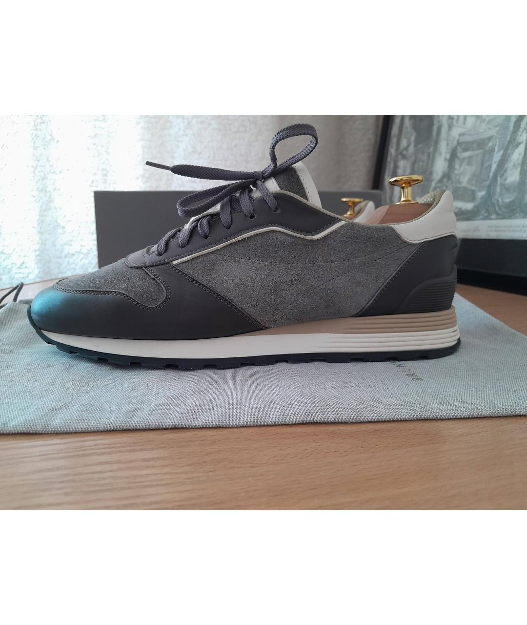 BRUNELLO CUCINELLI Антрацитовые замшевые низкие кроссовки / кеды, фото 7