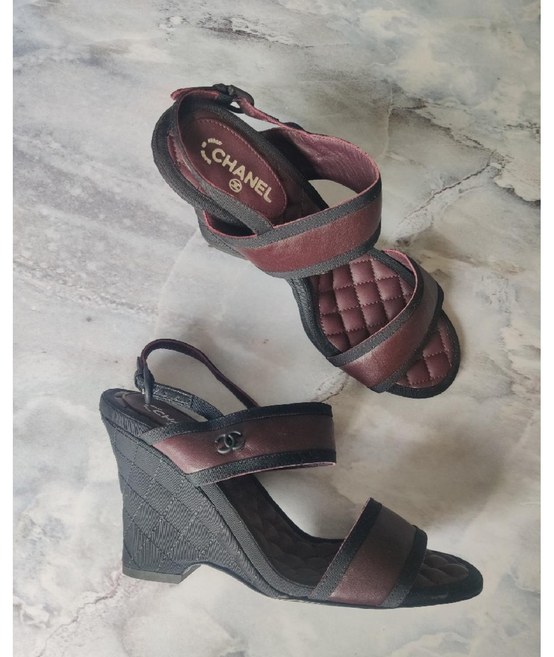 CHANEL Бордовые кожаные босоножки, фото 2