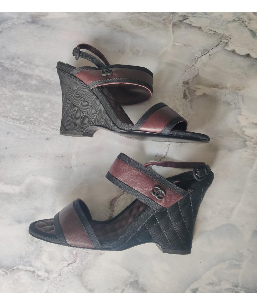 CHANEL Бордовые кожаные босоножки, фото 8