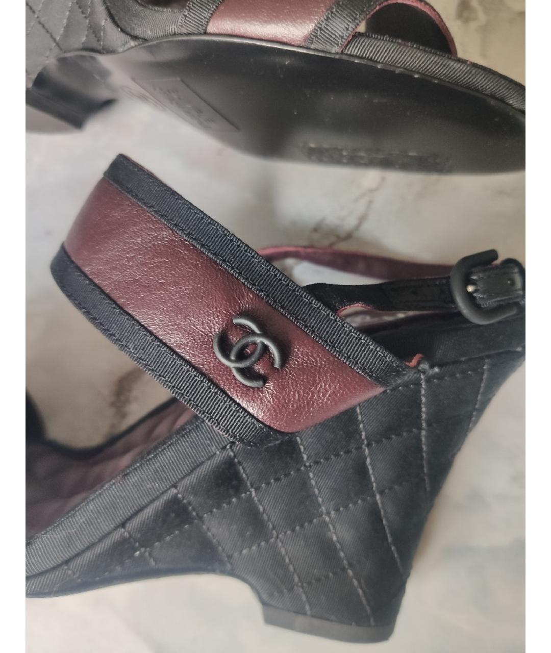 CHANEL Бордовые кожаные босоножки, фото 5