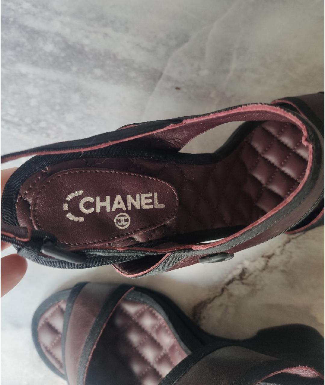 CHANEL Бордовые кожаные босоножки, фото 6