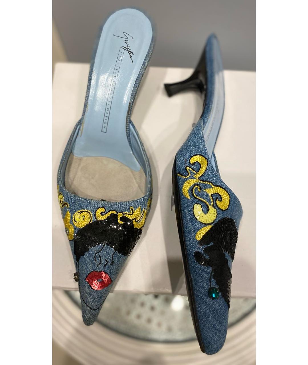 GIUSEPPE ZANOTTI DESIGN Голубые кожаные мюли, фото 3
