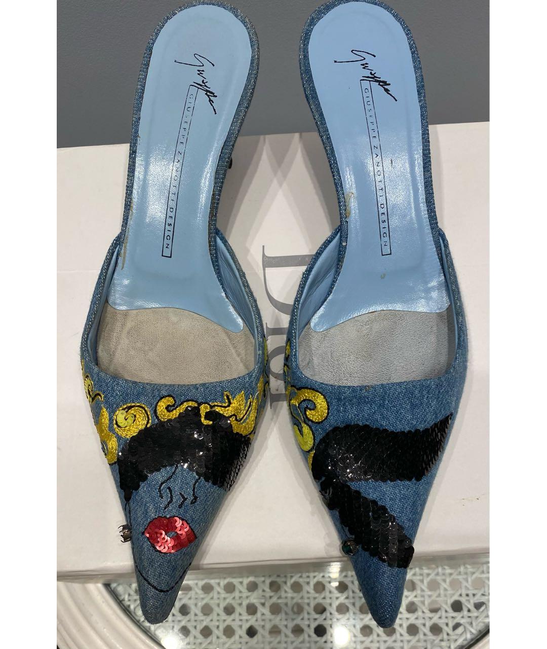 GIUSEPPE ZANOTTI DESIGN Голубые кожаные мюли, фото 2