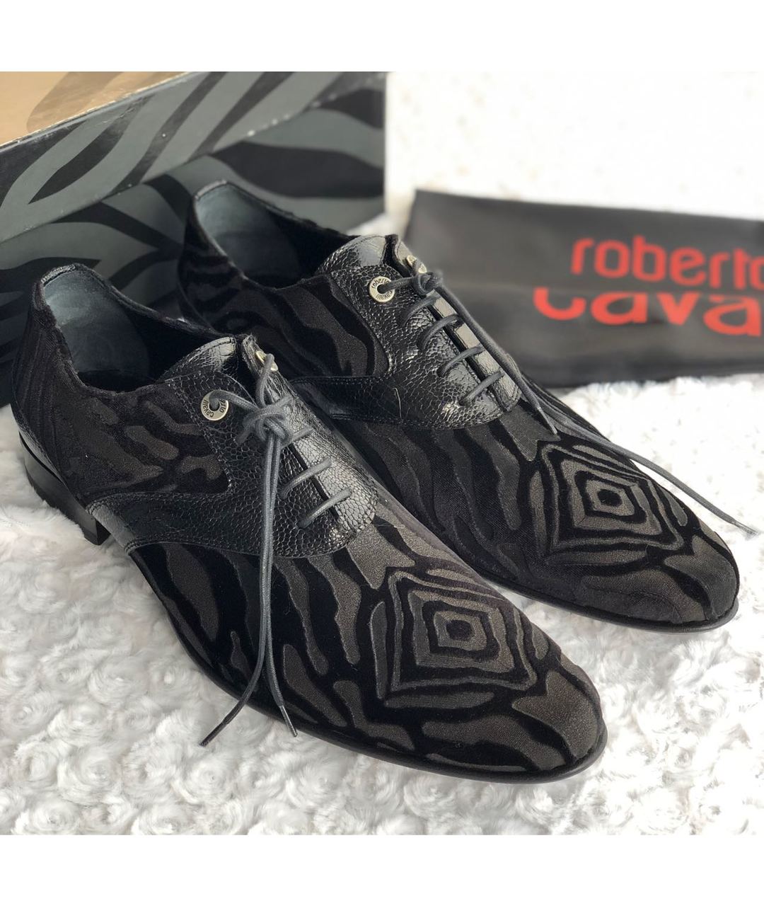 ROBERTO CAVALLI Черные текстильные туфли, фото 9
