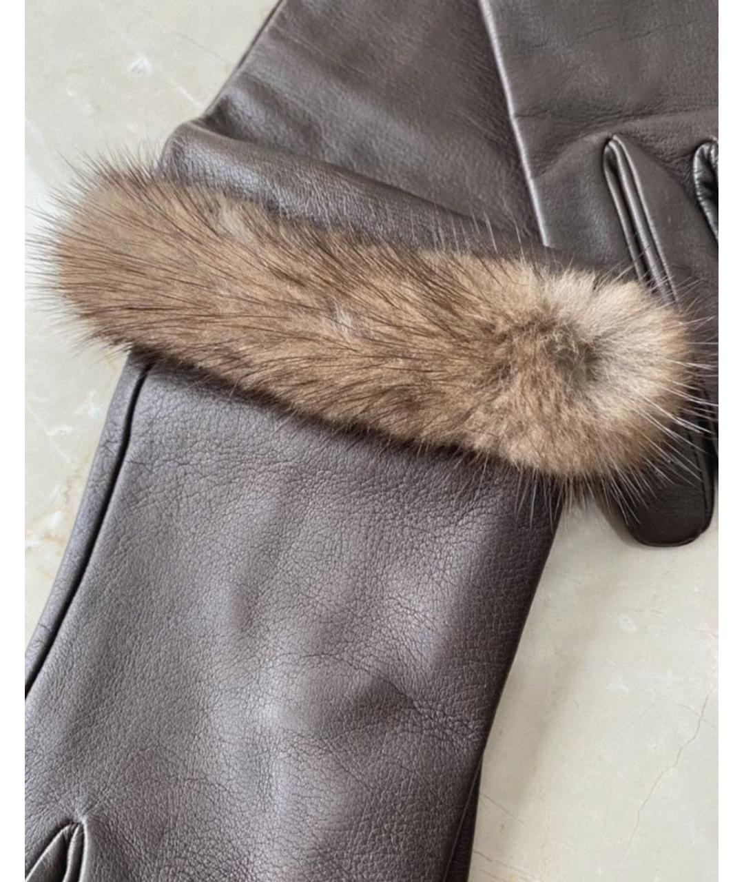 LOEWE Коричневые кожаные перчатки, фото 3