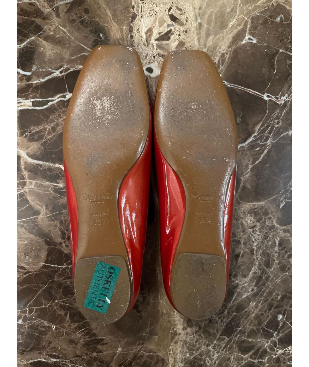 YVES SAINT LAURENT VINTAGE Красные лодочки на низком каблуке из лакированной кожи, фото 4