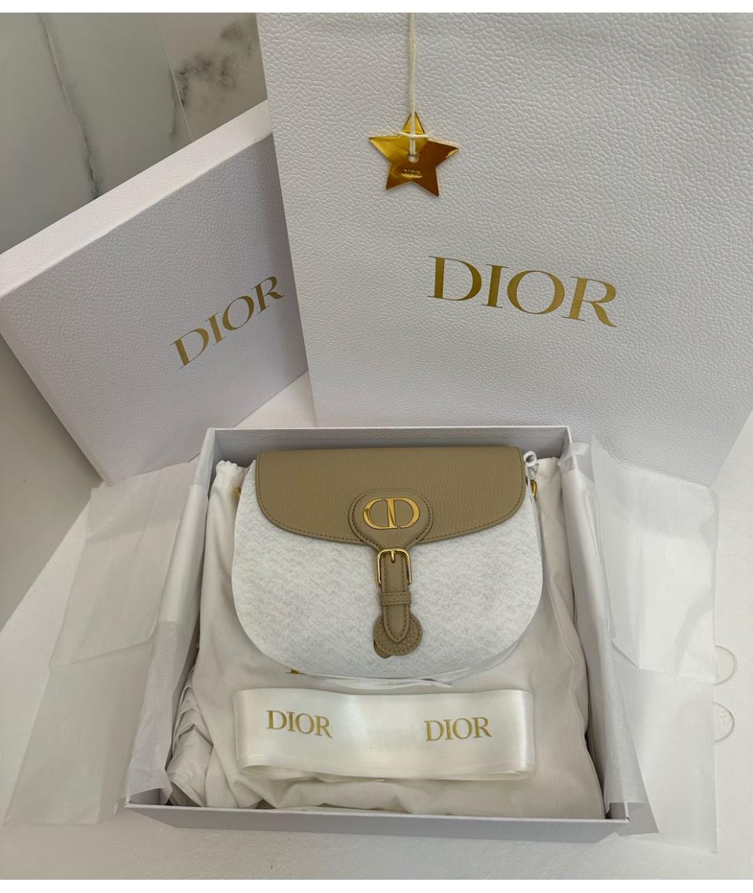 CHRISTIAN DIOR Бежевая кожаная сумка через плечо, фото 2