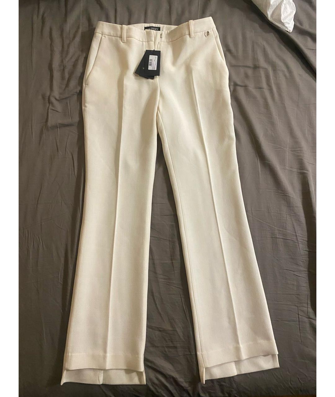 TWIN-SET Белые полиэстеровые прямые брюки, фото 5